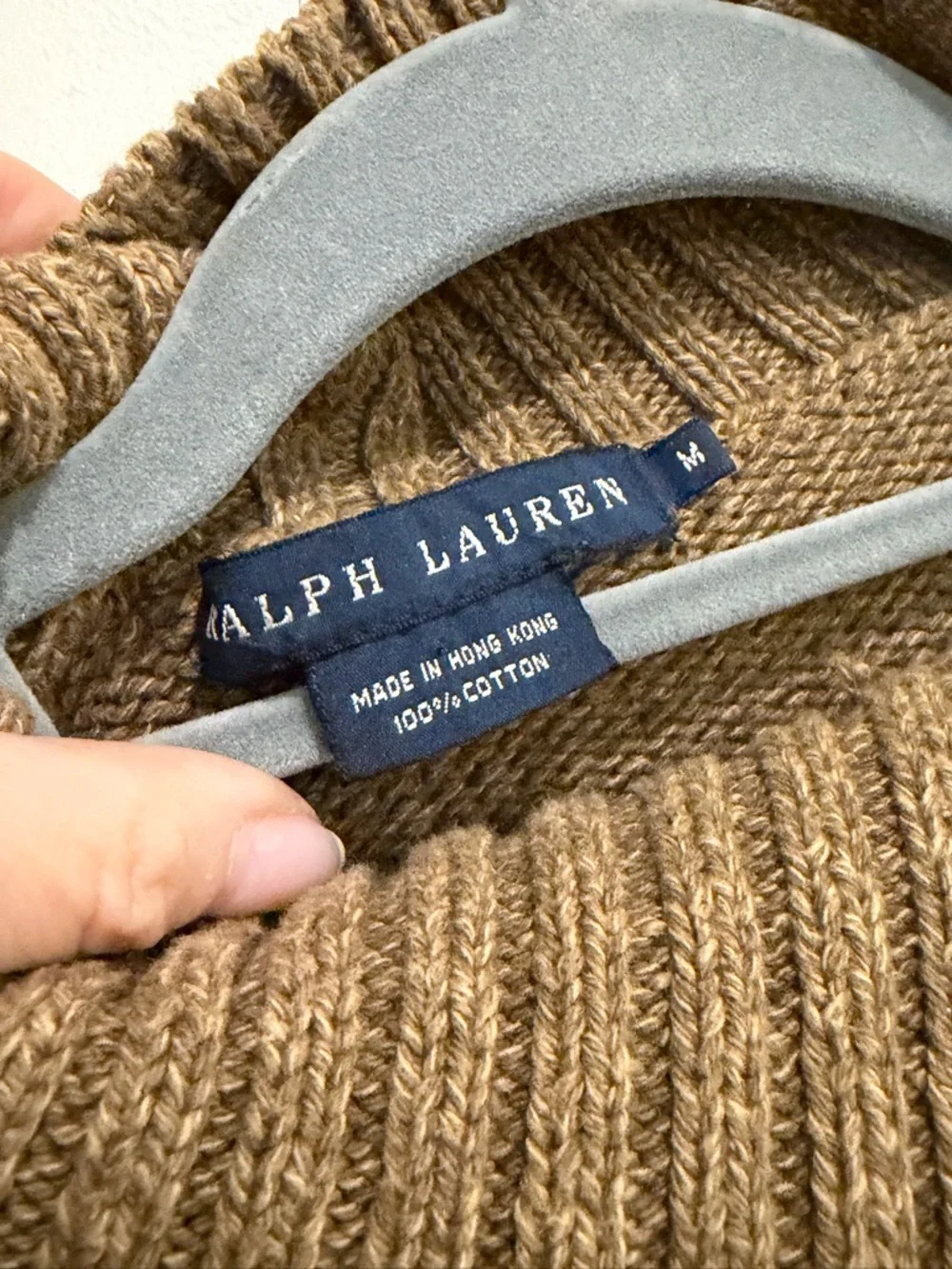 Ralph Lauren Vintage Chunky Knit Sweater High Neck Button Detail Brown Size M